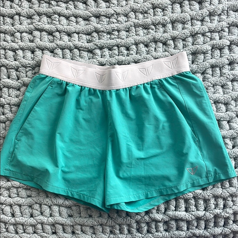 Green and White Athletic Shorts with Elastic Waistband